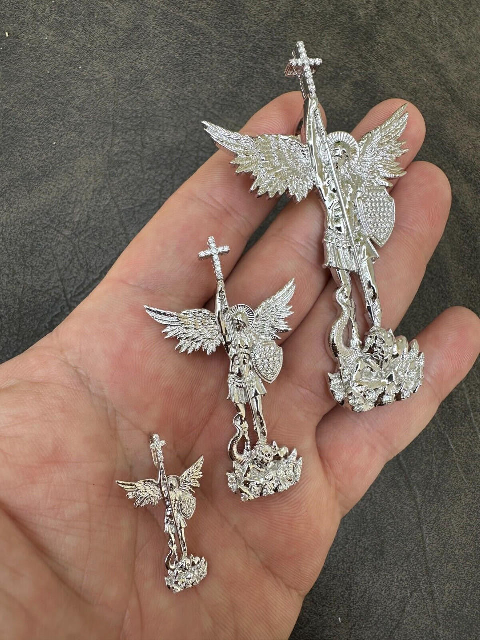 MOISSANITE Saint St Michael Slaying Dragon Archangel Pendant - 925 Silver - 3 Sizes 1"-3"