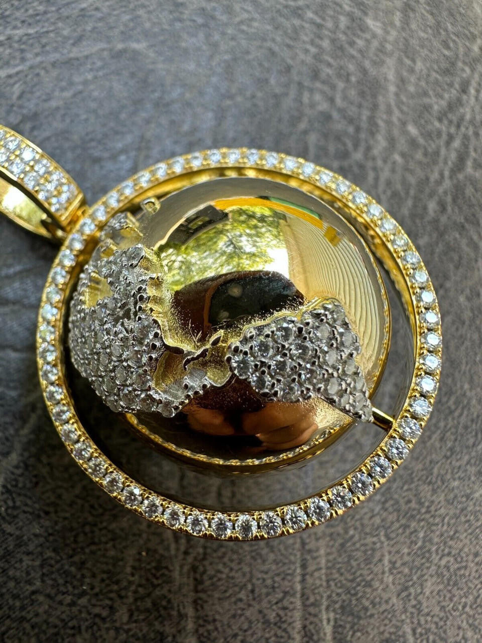 MOISSANITE 3D Spinning Globe Hip Hop Pendant - 14k Yellow Gold Vermeil Or 925 Silver - Large 2"
