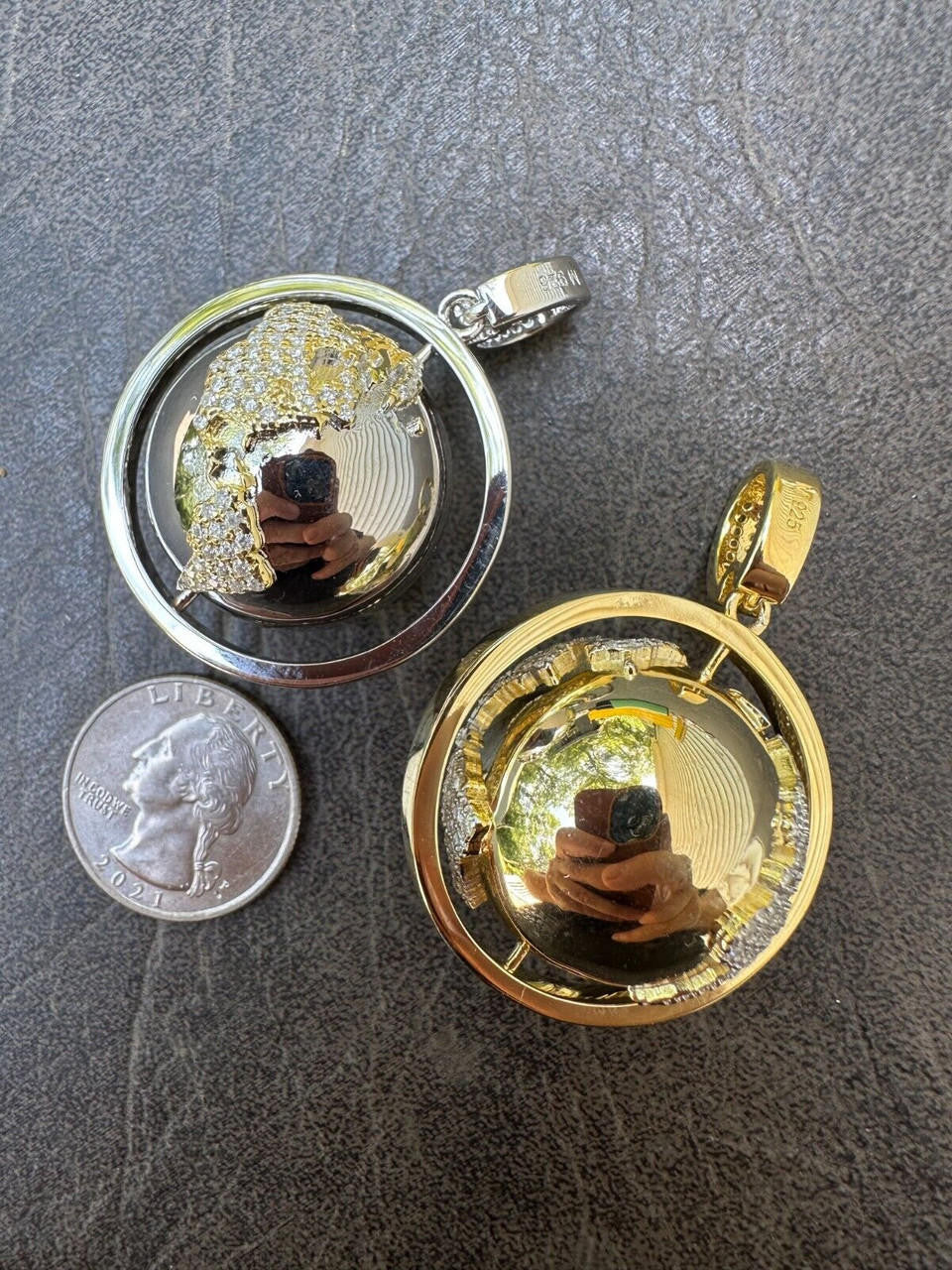 MOISSANITE 3D Spinning Globe Hip Hop Pendant - 14k Yellow Gold Vermeil Or 925 Silver - Large 2"