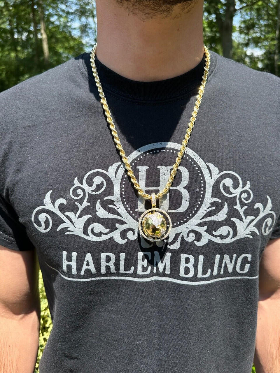 MOISSANITE 3D Spinning Globe Hip Hop Pendant - 14k Yellow Gold Vermeil Or 925 Silver - Large 2"