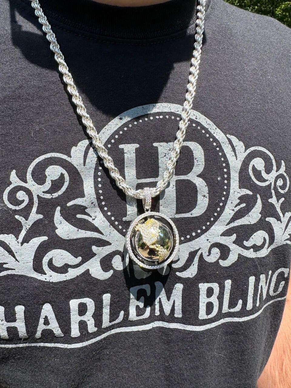 MOISSANITE 3D Spinning Globe Hip Hop Pendant - 14k Yellow Gold Vermeil Or 925 Silver - Large 2"