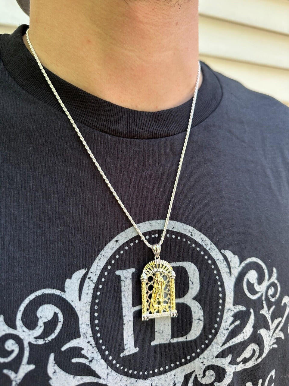MOISSANITE St Lazarus Pendant - 14k Yellow Gold Vermeil Or 925 Silver - Small 1.75"
