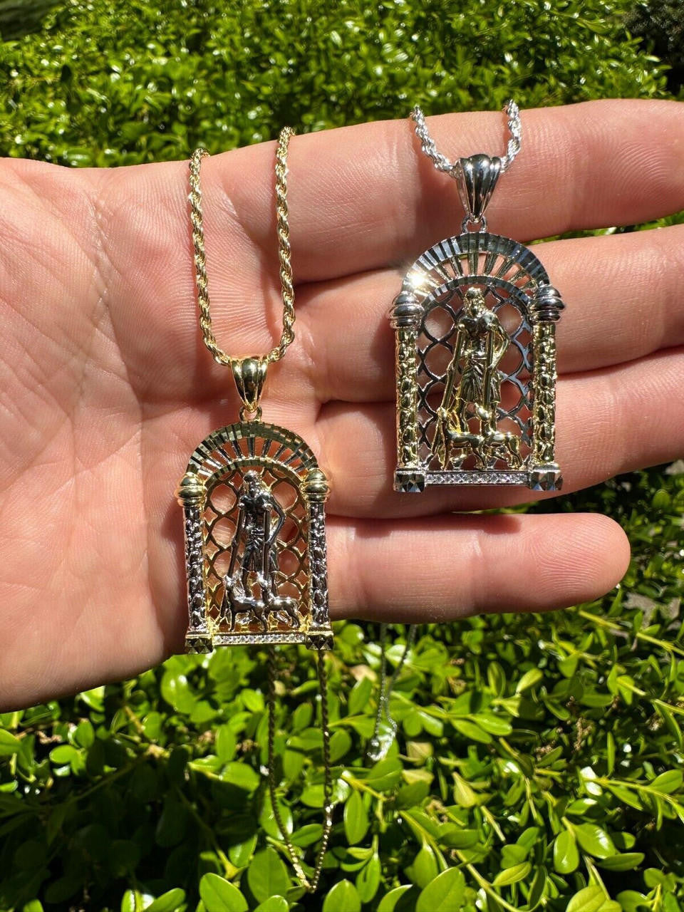 MOISSANITE St Lazarus Pendant - 14k Yellow Gold Vermeil Or 925 Silver - Small 1.75"