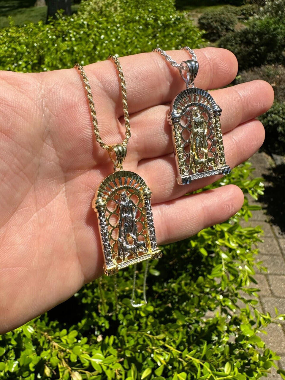 MOISSANITE St Lazarus Pendant - 14k Yellow Gold Vermeil Or 925 Silver - Small 1.75"