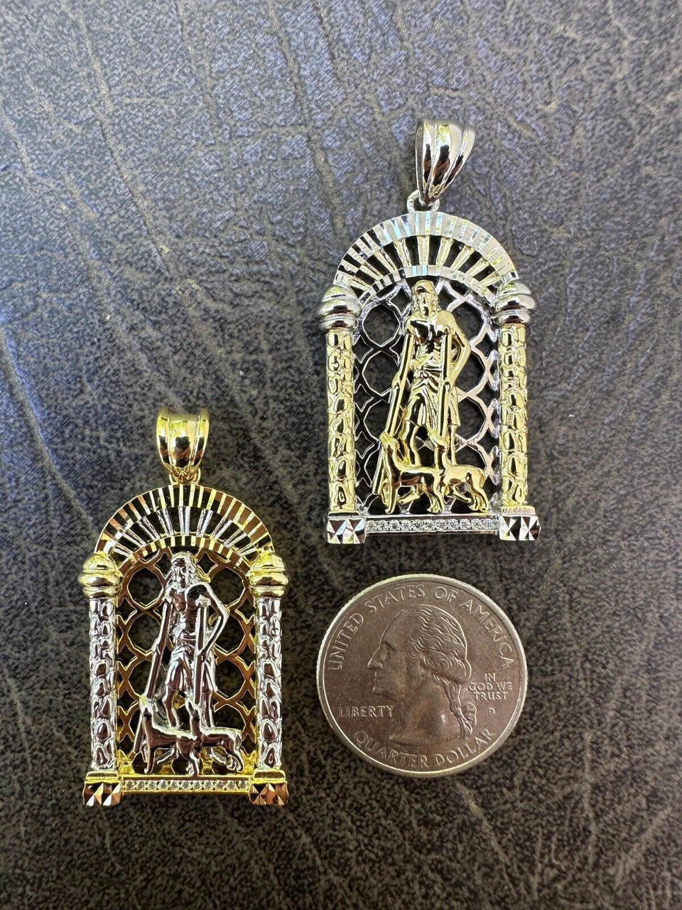 MOISSANITE St Lazarus Pendant - 14k Yellow Gold Vermeil Or 925 Silver - Small 1.75"