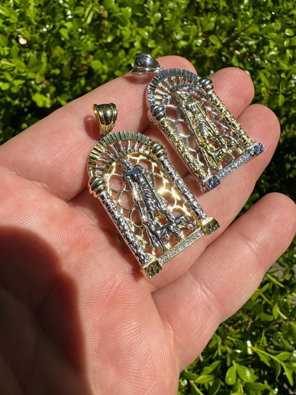 MOISSANITE St Lazarus Pendant - 14k Yellow Gold Vermeil Or 925 Silver - Small 1.75"