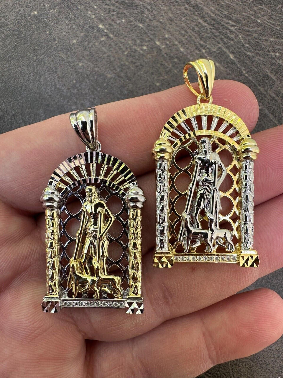 MOISSANITE St Lazarus Pendant - 14k Yellow Gold Vermeil Or 925 Silver - Small 1.75"