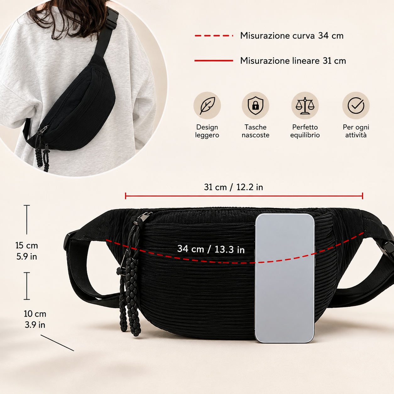 Petra | Bolso de hombro de terciopelo a costillas