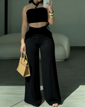 Conjunto Dos Piezas Top Halter Trenzado y Pantalón de Campana