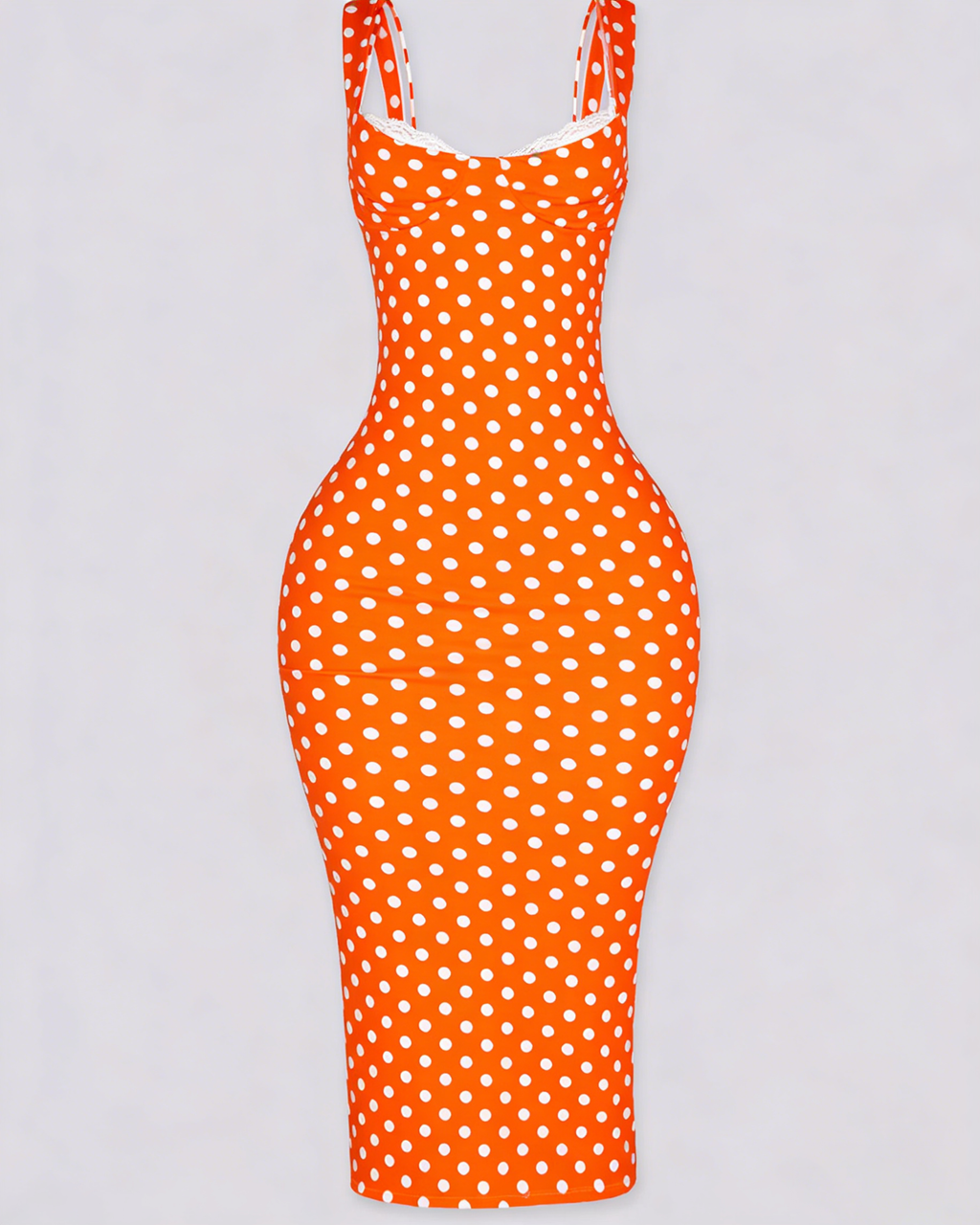 Vestido Midi de Lunares Ajustado con Escote de Pico