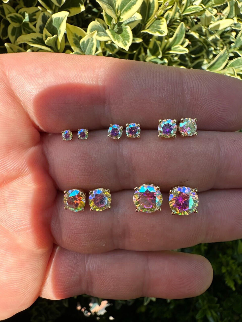 Opal MOISSANITE Solitaire Stud Earrings - 14k Gold Vermeil 925 Silver - 3mm-8mm - 0.2-4ct
