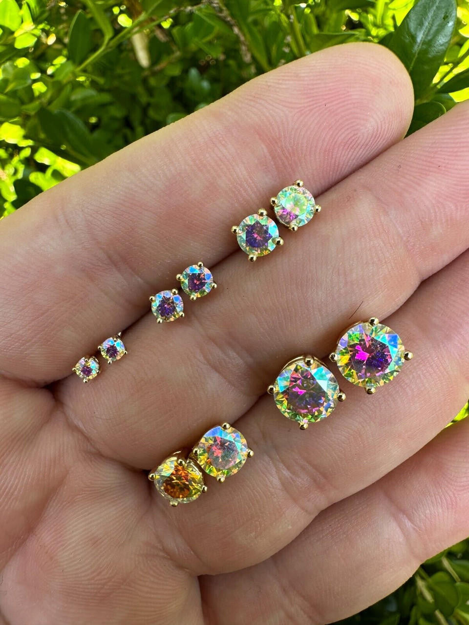 Opal MOISSANITE Solitaire Stud Earrings - 14k Gold Vermeil 925 Silver - 3mm-8mm - 0.2-4ct