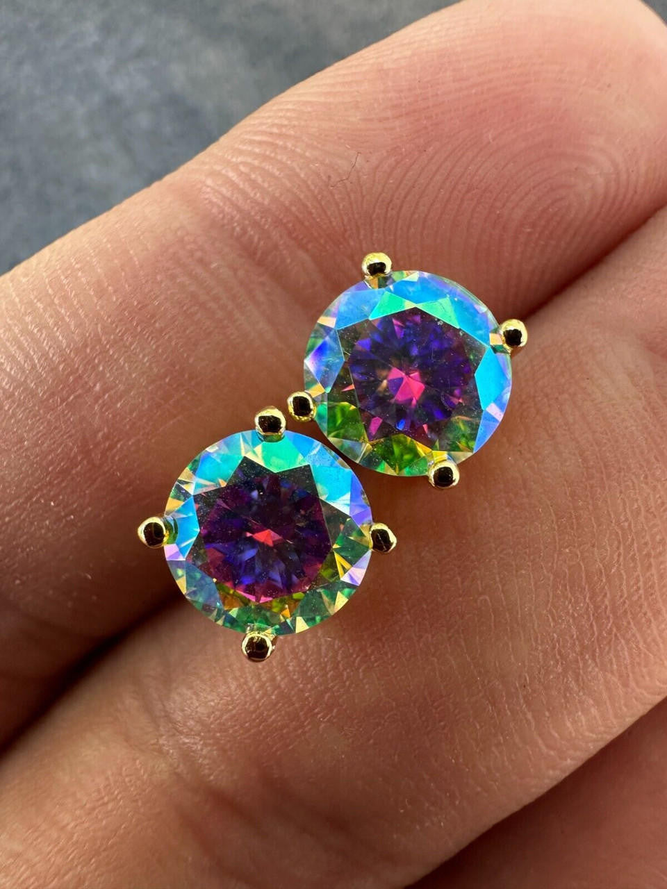 Opal MOISSANITE Solitaire Stud Earrings - 14k Gold Vermeil 925 Silver - 3mm-8mm - 0.2-4ct