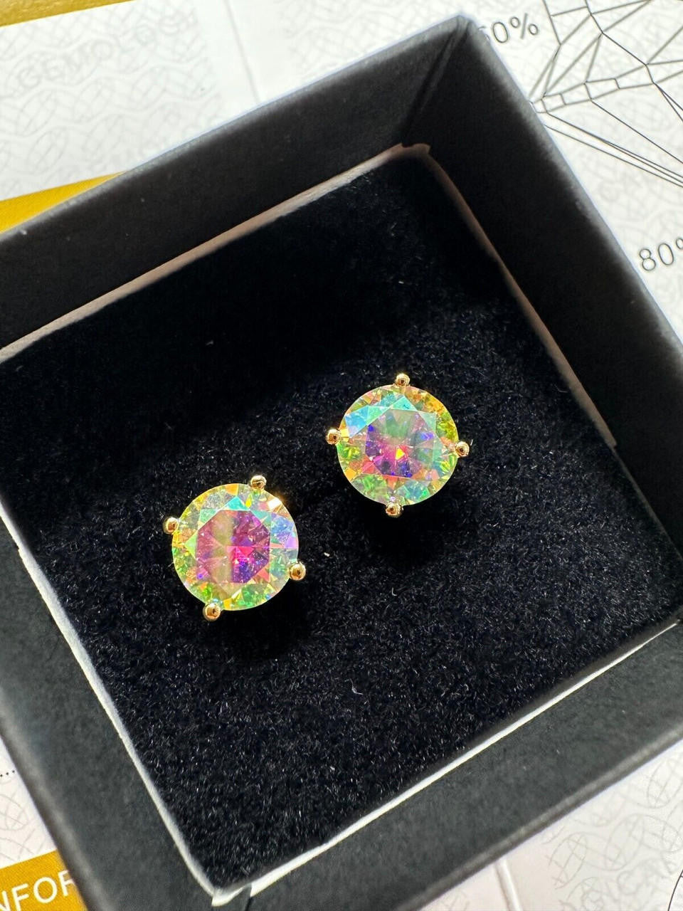 Opal MOISSANITE Solitaire Stud Earrings - 14k Gold Vermeil 925 Silver - 3mm-8mm - 0.2-4ct
