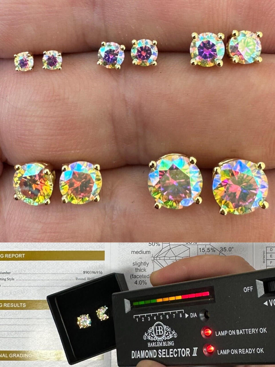 Opal MOISSANITE Solitaire Stud Earrings - 14k Gold Vermeil 925 Silver - 3mm-8mm - 0.2-4ct