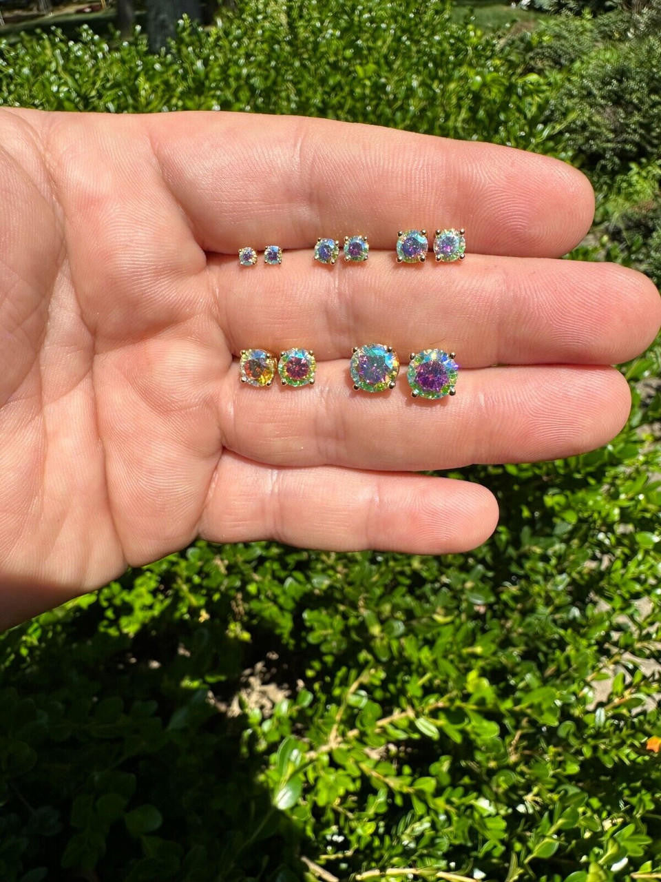 Opal MOISSANITE Solitaire Stud Earrings - 14k Gold Vermeil 925 Silver - 3mm-8mm - 0.2-4ct
