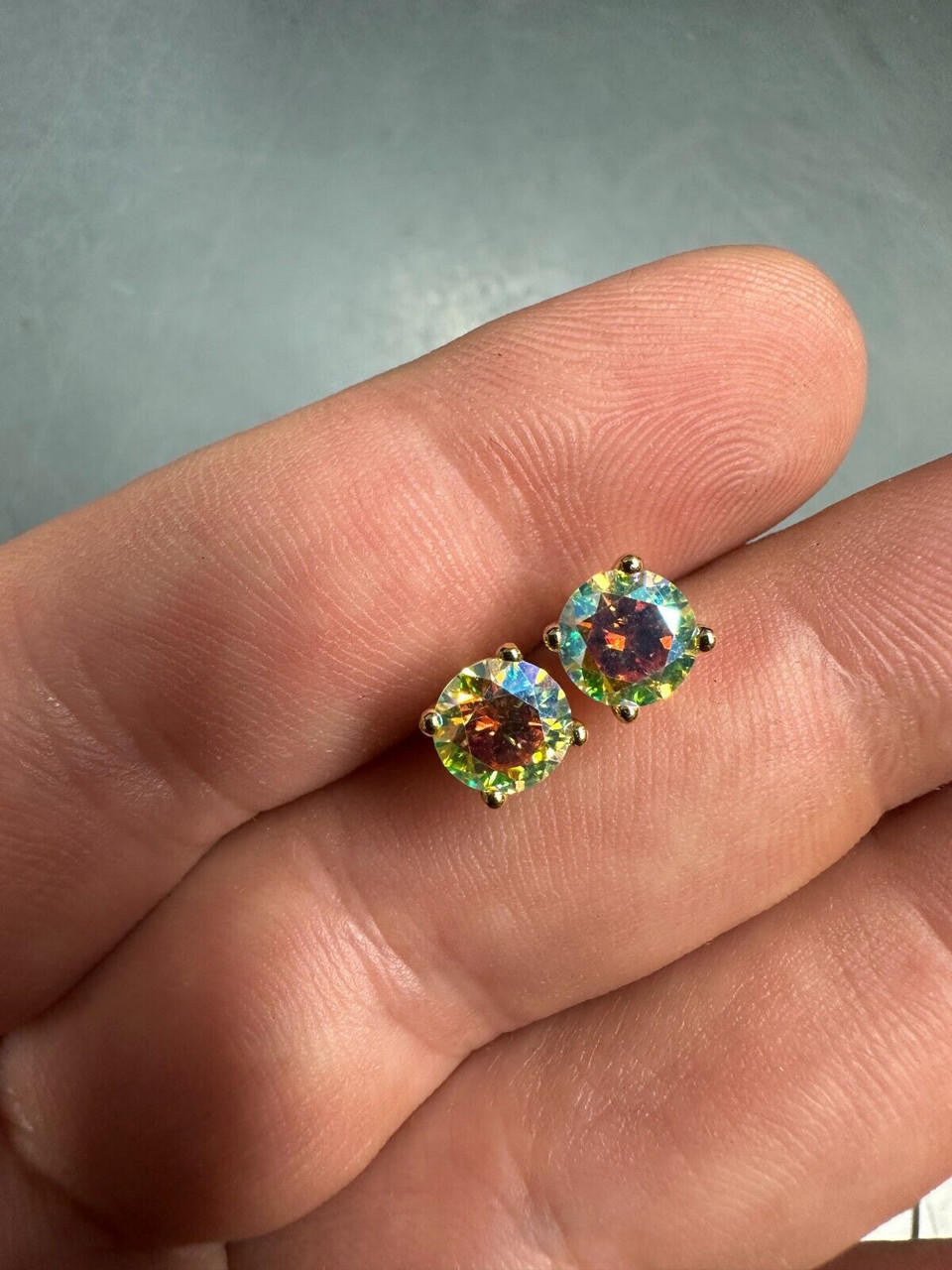 Opal MOISSANITE Solitaire Stud Earrings - 14k Gold Vermeil 925 Silver - 3mm-8mm - 0.2-4ct