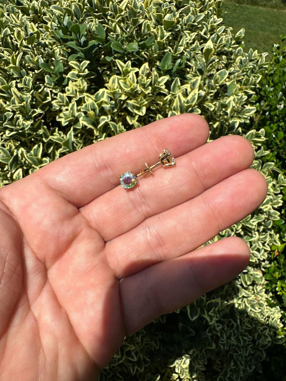 Opal MOISSANITE Solitaire Stud Earrings - 14k Gold Vermeil 925 Silver - 3mm-8mm - 0.2-4ct