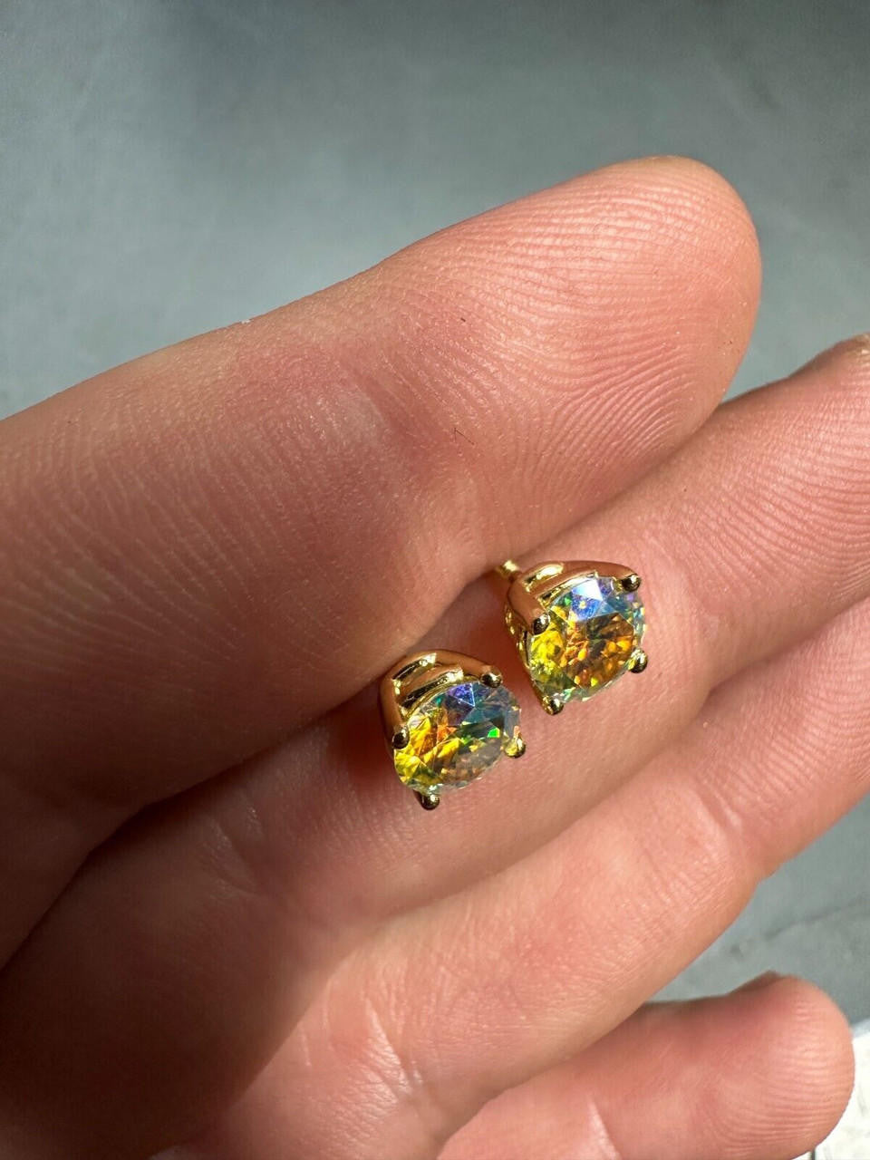 Opal MOISSANITE Solitaire Stud Earrings - 14k Gold Vermeil 925 Silver - 3mm-8mm - 0.2-4ct