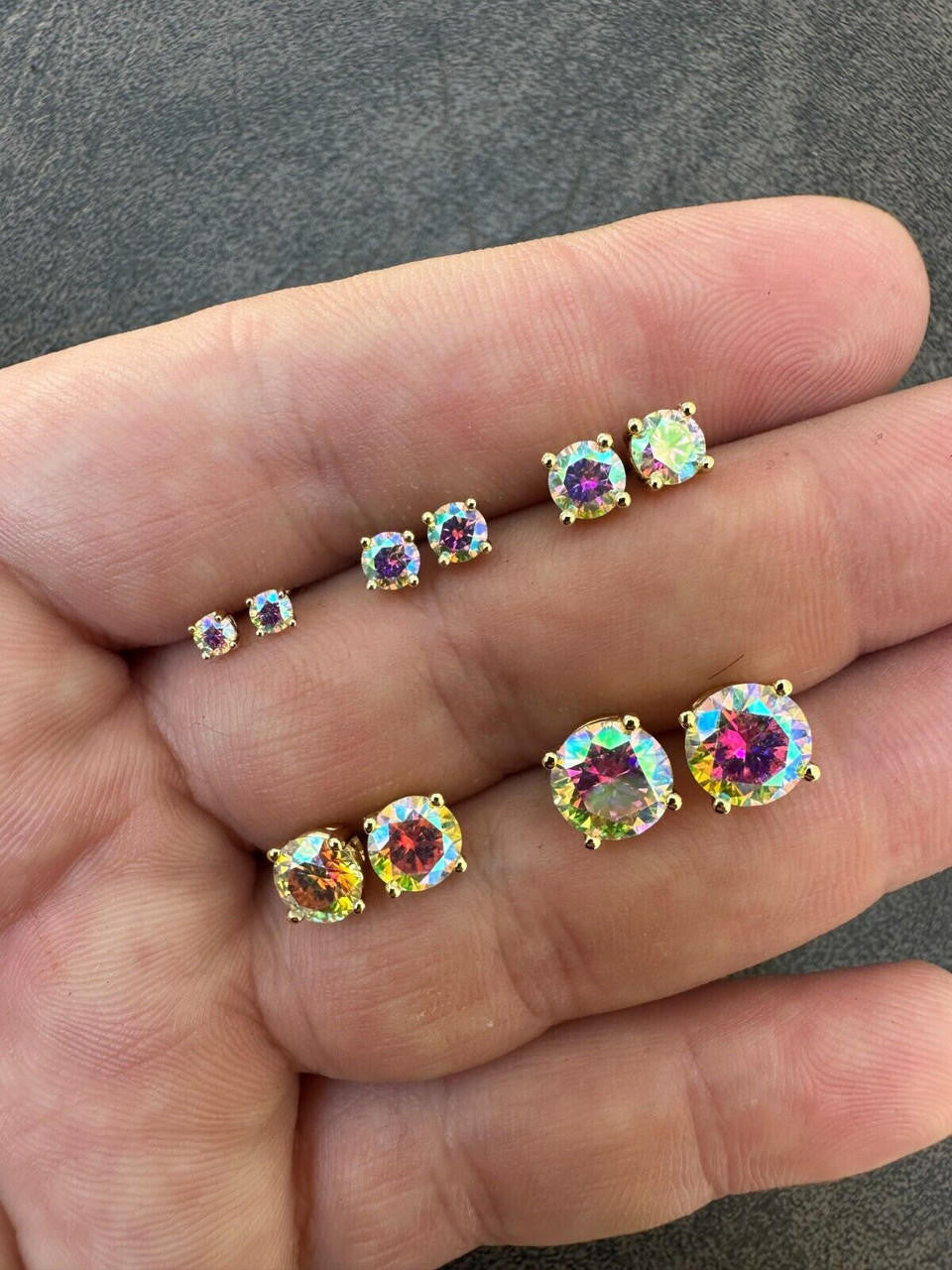 Opal MOISSANITE Solitaire Stud Earrings - 14k Gold Vermeil 925 Silver - 3mm-8mm - 0.2-4ct