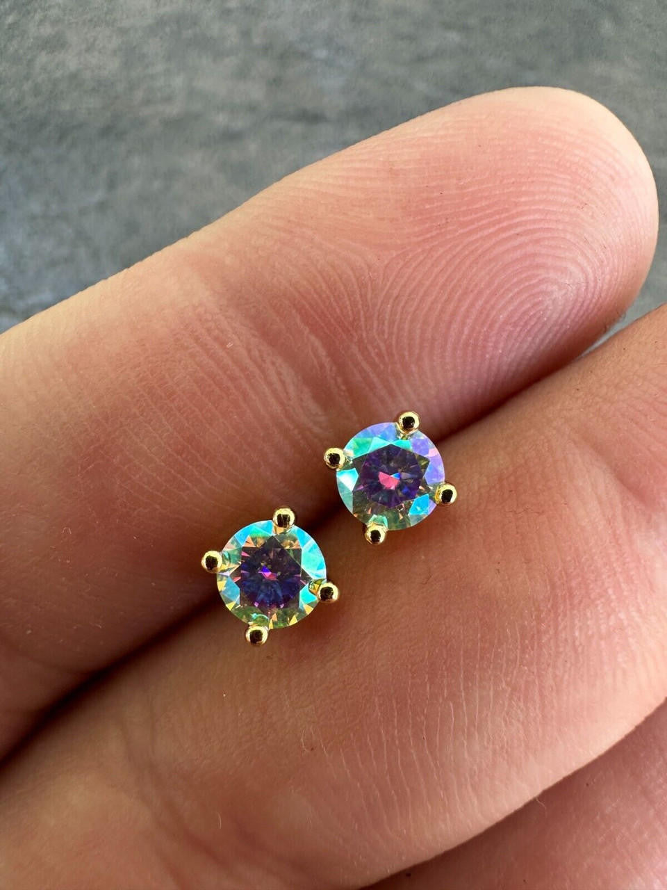 Opal MOISSANITE Solitaire Stud Earrings - 14k Gold Vermeil 925 Silver - 3mm-8mm - 0.2-4ct