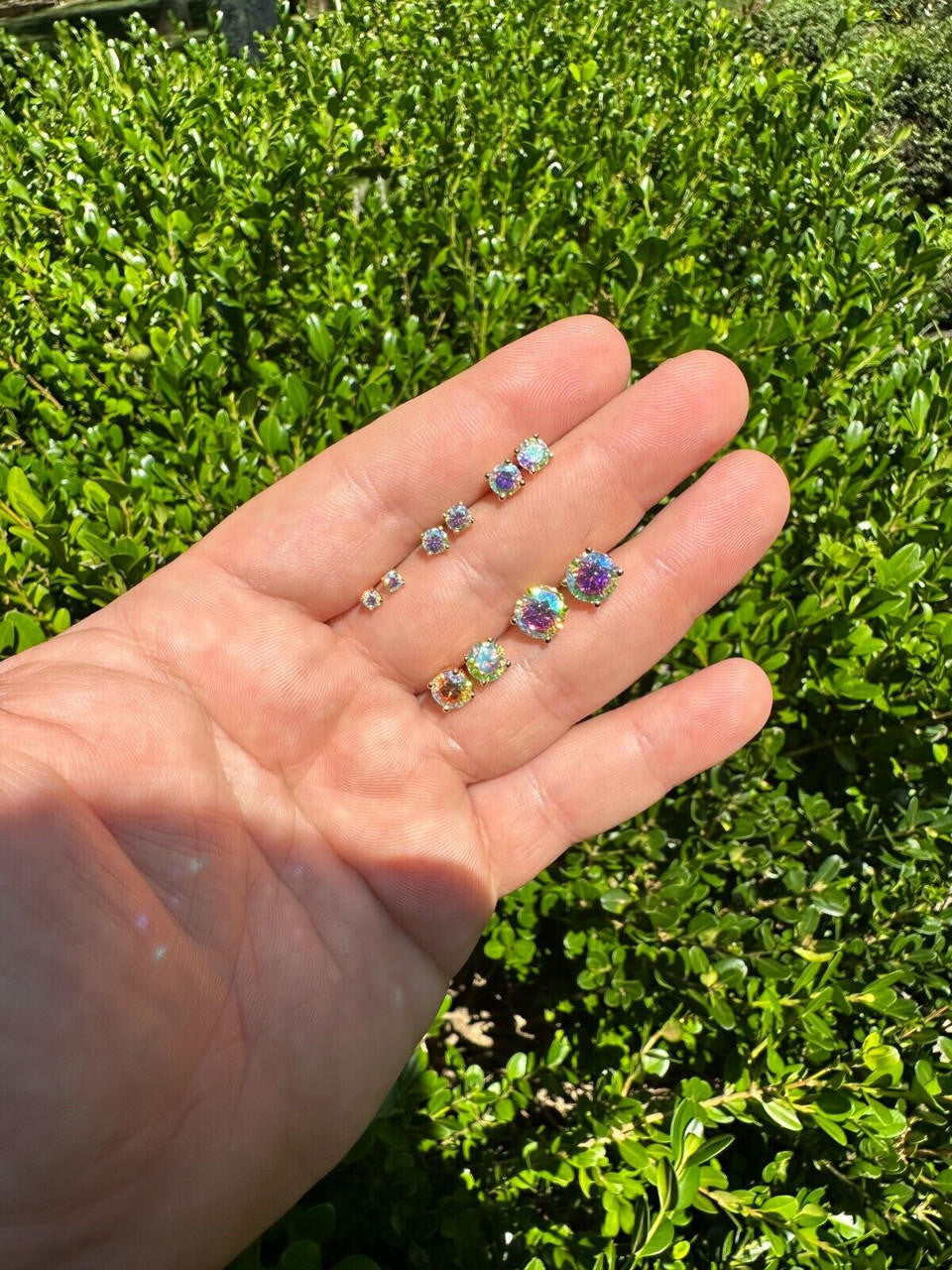Opal MOISSANITE Solitaire Stud Earrings - 14k Gold Vermeil 925 Silver - 3mm-8mm - 0.2-4ct