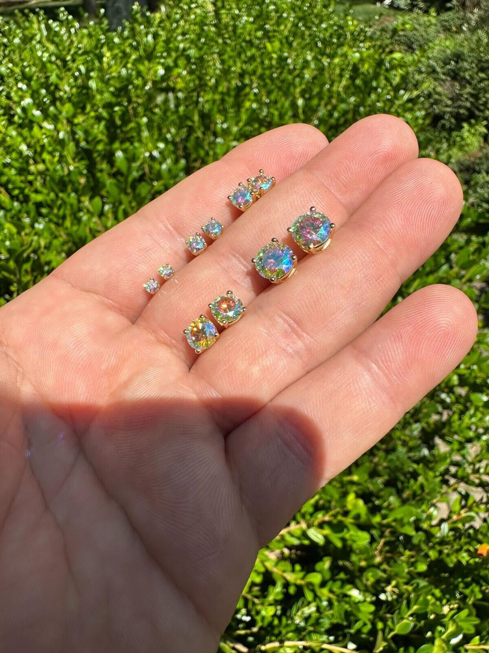 Opal MOISSANITE Solitaire Stud Earrings - 14k Gold Vermeil 925 Silver - 3mm-8mm - 0.2-4ct