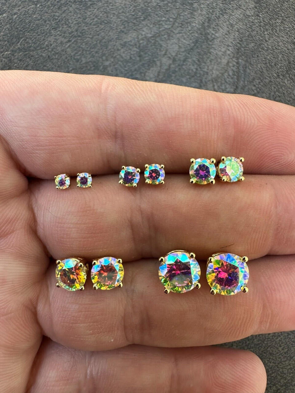 Opal MOISSANITE Solitaire Stud Earrings - 14k Gold Vermeil 925 Silver - 3mm-8mm - 0.2-4ct