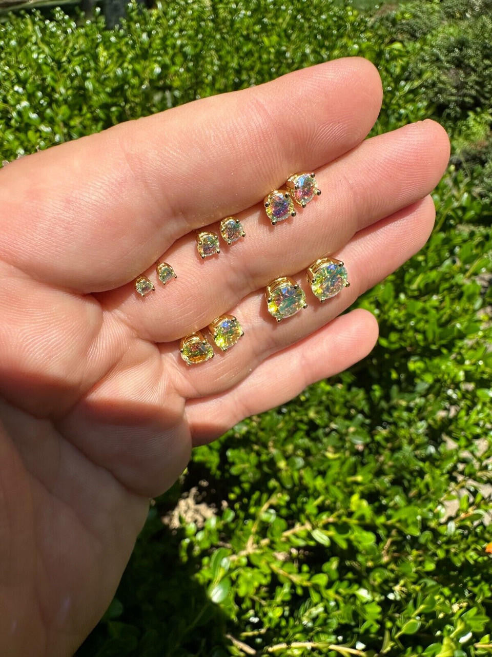 Opal MOISSANITE Solitaire Stud Earrings - 14k Gold Vermeil 925 Silver - 3mm-8mm - 0.2-4ct