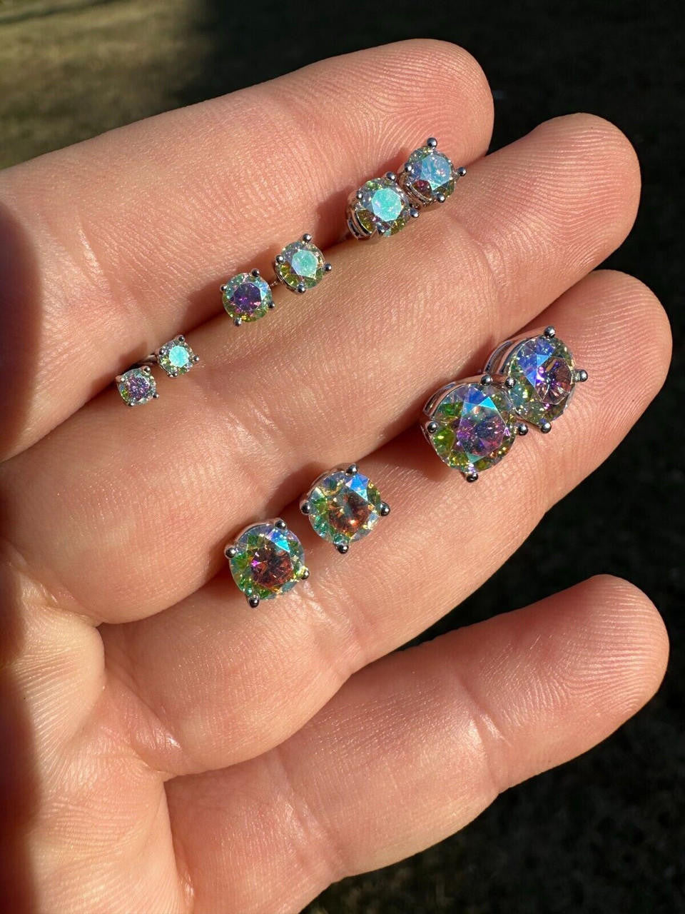 Opal MOISSANITE Solitaire Stud Earrings - 925 Silver - 3mm-8mm - 0.2-4ct