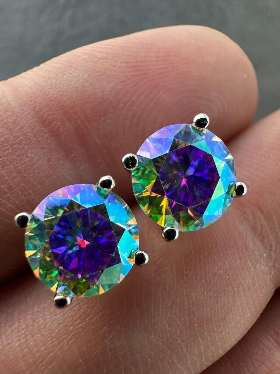 Opal MOISSANITE Solitaire Stud Earrings - 925 Silver - 3mm-8mm - 0.2-4ct