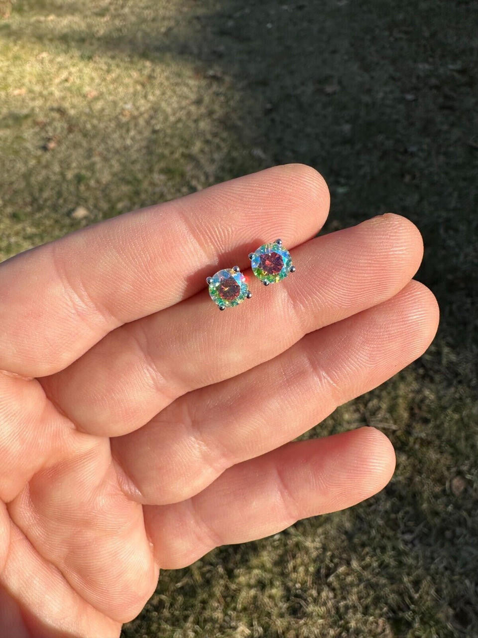 Opal MOISSANITE Solitaire Stud Earrings - 925 Silver - 3mm-8mm - 0.2-4ct