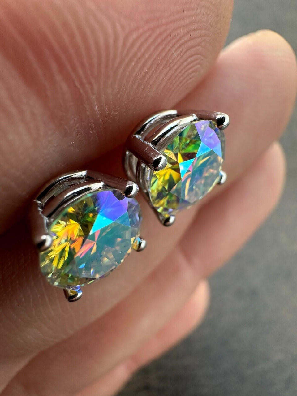 Opal MOISSANITE Solitaire Stud Earrings - 925 Silver - 3mm-8mm - 0.2-4ct