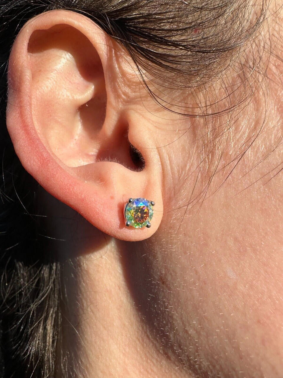 Opal MOISSANITE Solitaire Stud Earrings - 925 Silver - 3mm-8mm - 0.2-4ct