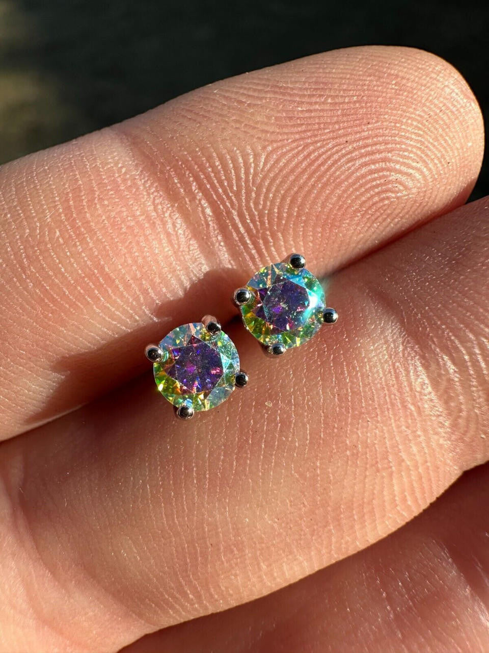 Opal MOISSANITE Solitaire Stud Earrings - 925 Silver - 3mm-8mm - 0.2-4ct