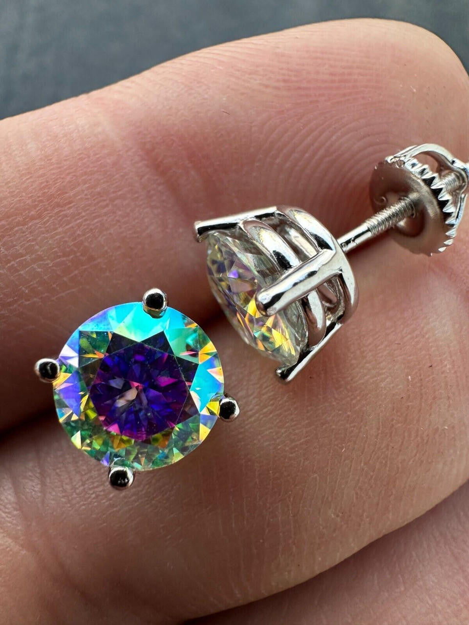 Opal MOISSANITE Solitaire Stud Earrings - 925 Silver - 3mm-8mm - 0.2-4ct