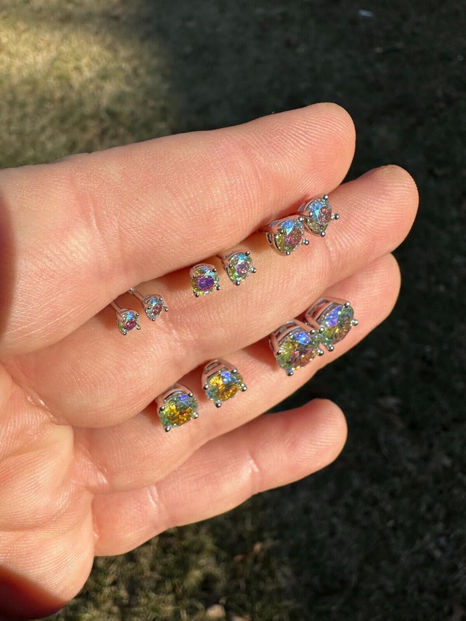 Opal MOISSANITE Solitaire Stud Earrings - 925 Silver - 3mm-8mm - 0.2-4ct