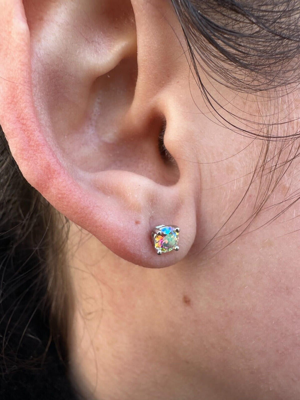 Opal MOISSANITE Solitaire Stud Earrings - 925 Silver - 3mm-8mm - 0.2-4ct