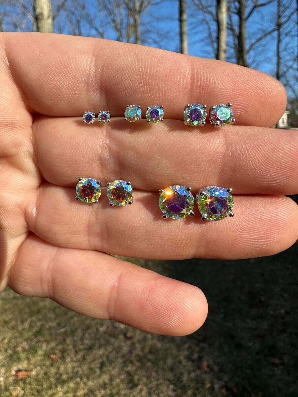 Opal MOISSANITE Solitaire Stud Earrings - 925 Silver - 3mm-8mm - 0.2-4ct