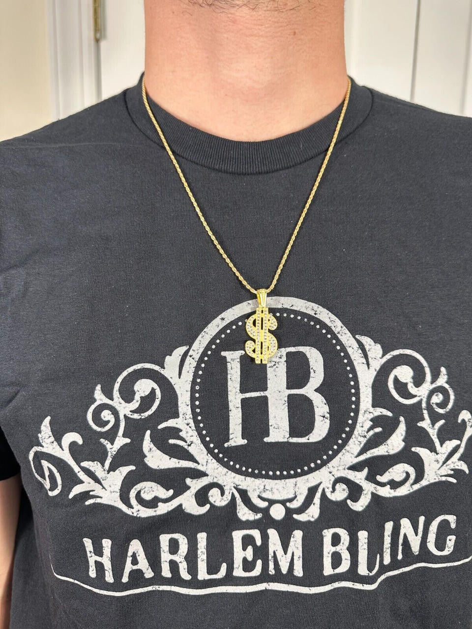 Dollar $ Sign Money Hip Hop Pendant - 14k Gold Vermeil Or 925 Silver - CZ Stones - Medium 1.75"