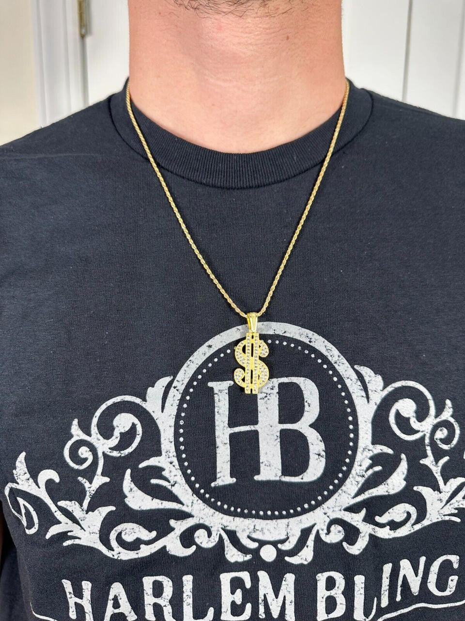 Dollar $ Sign Money Hip Hop Pendant - 14k Gold Vermeil Or 925 Silver - CZ Stones - Medium 1.75"
