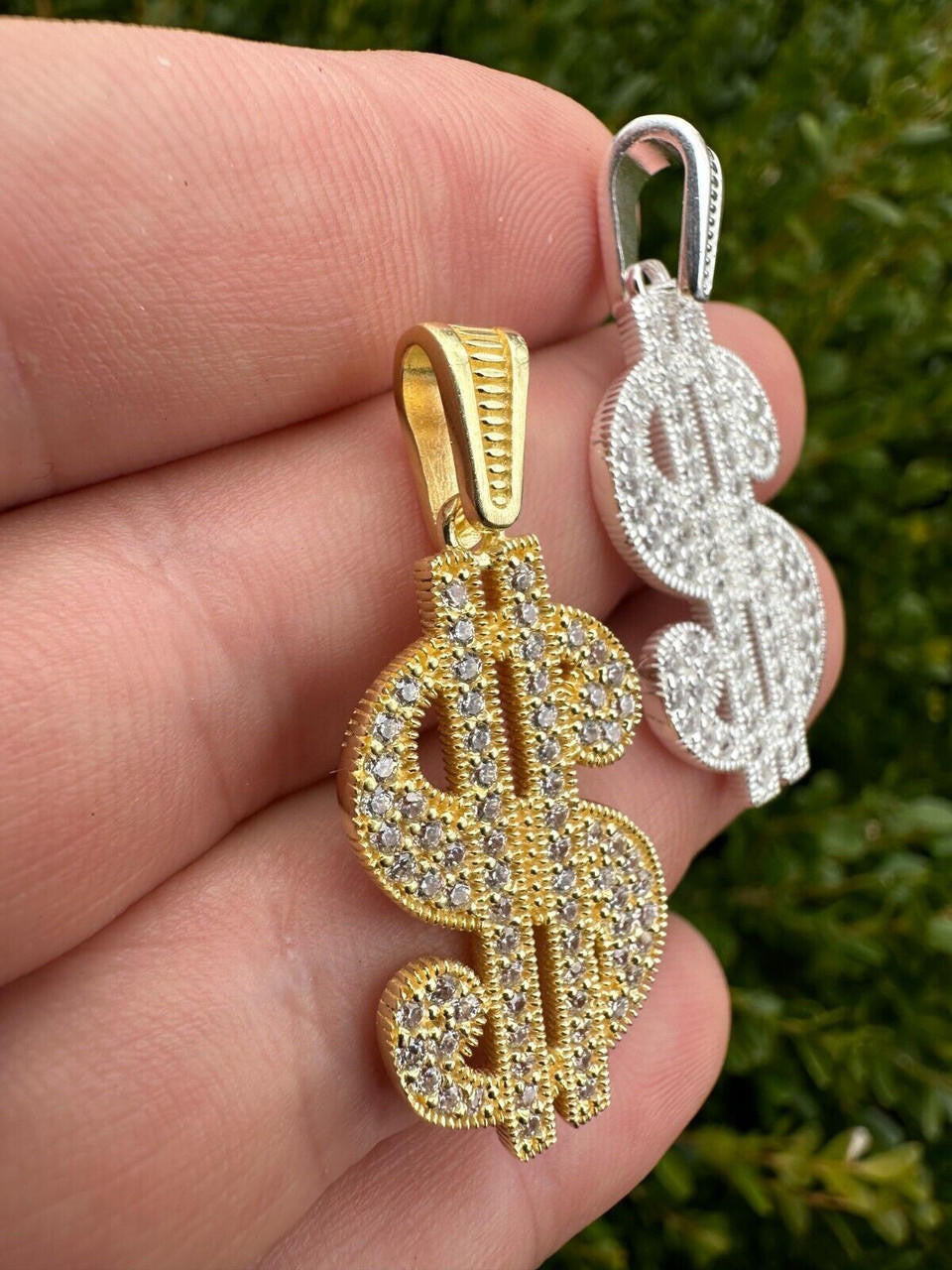 Dollar $ Sign Money Hip Hop Pendant - 14k Gold Vermeil Or 925 Silver - CZ Stones - Medium 1.75"