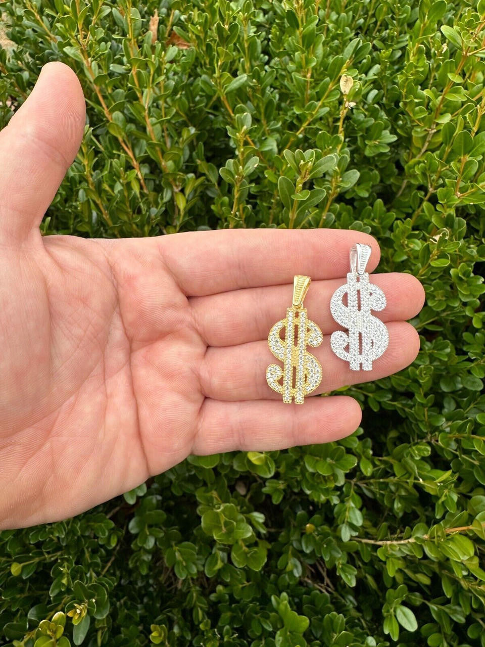 Dollar $ Sign Money Hip Hop Pendant - 14k Gold Vermeil Or 925 Silver - CZ Stones - Medium 1.75"