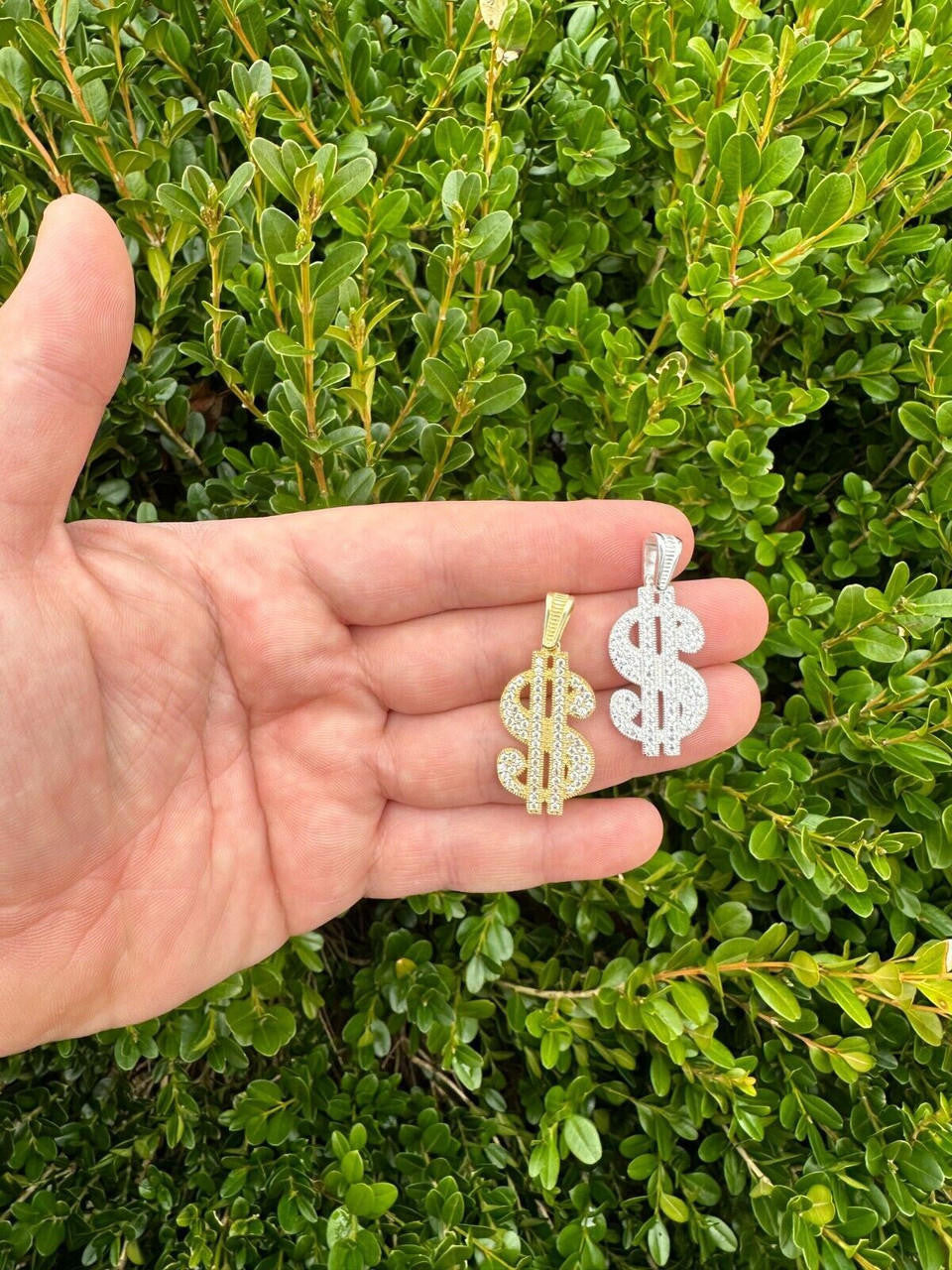 Dollar $ Sign Money Hip Hop Pendant - 14k Gold Vermeil Or 925 Silver - CZ Stones - Medium 1.75"