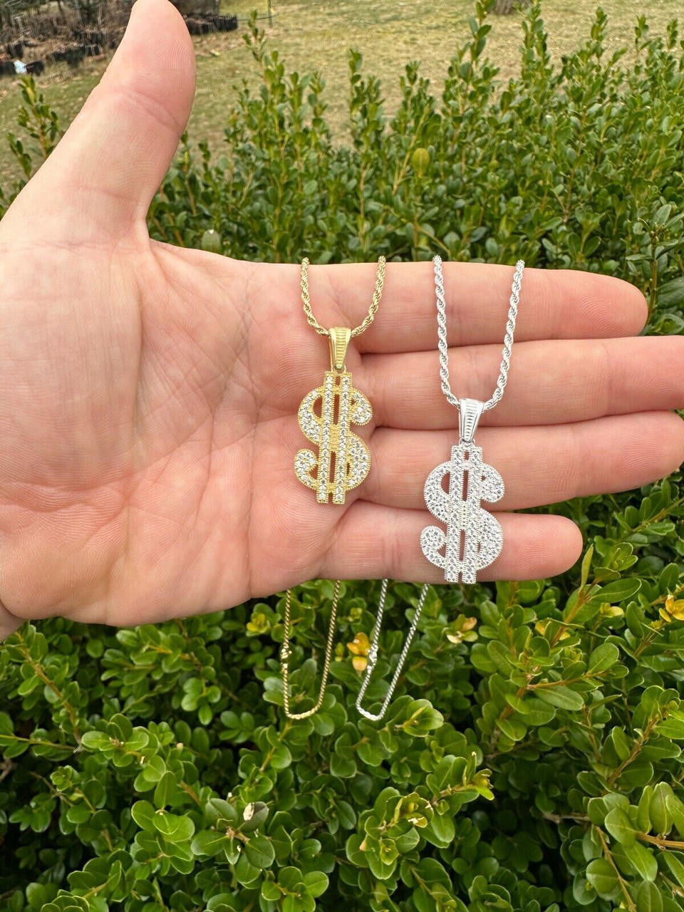 Dollar $ Sign Money Hip Hop Pendant - 14k Gold Vermeil Or 925 Silver - CZ Stones - Medium 1.75"