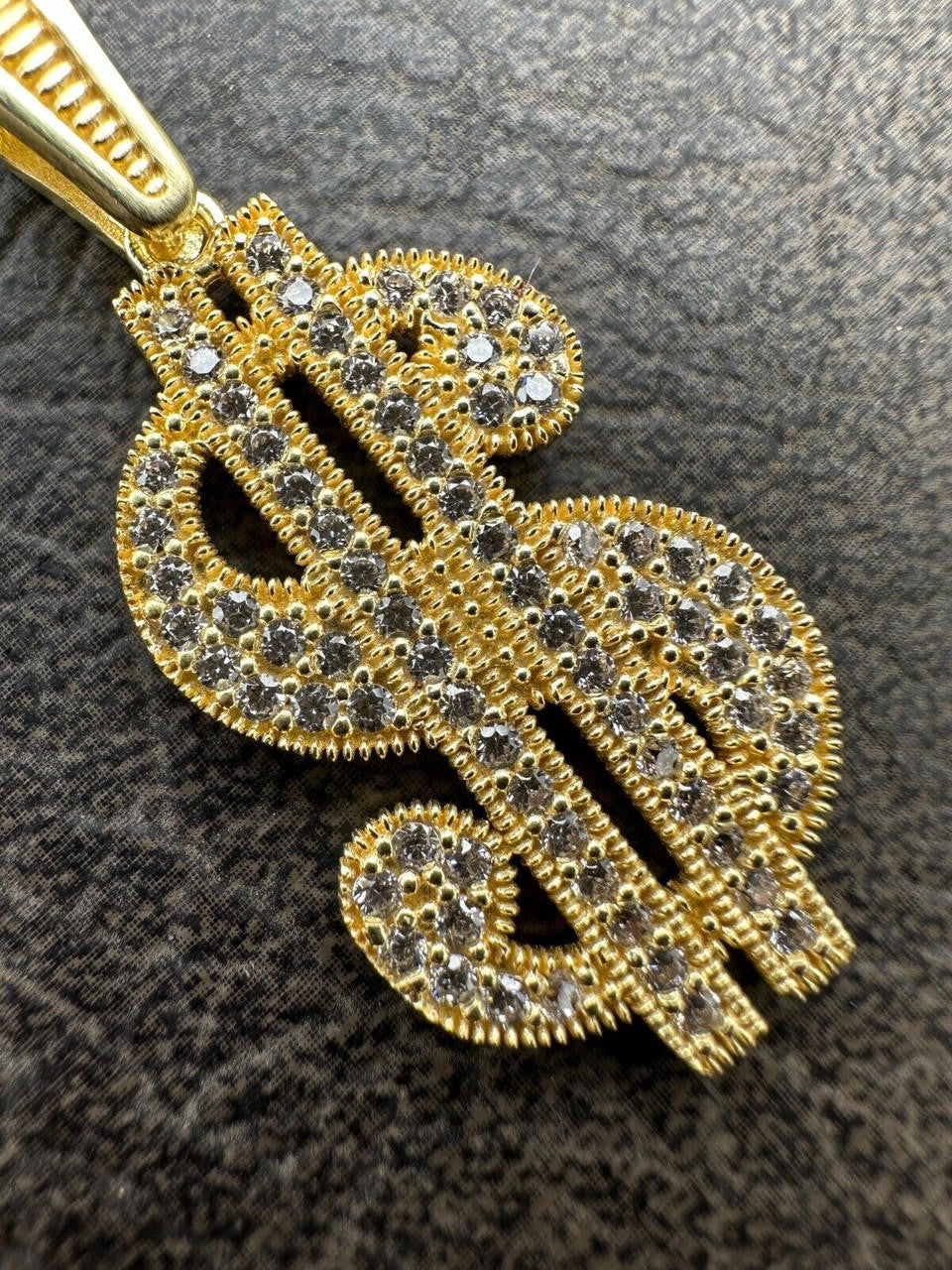Dollar $ Sign Money Hip Hop Pendant - 14k Gold Vermeil Or 925 Silver - CZ Stones - Medium 1.75"