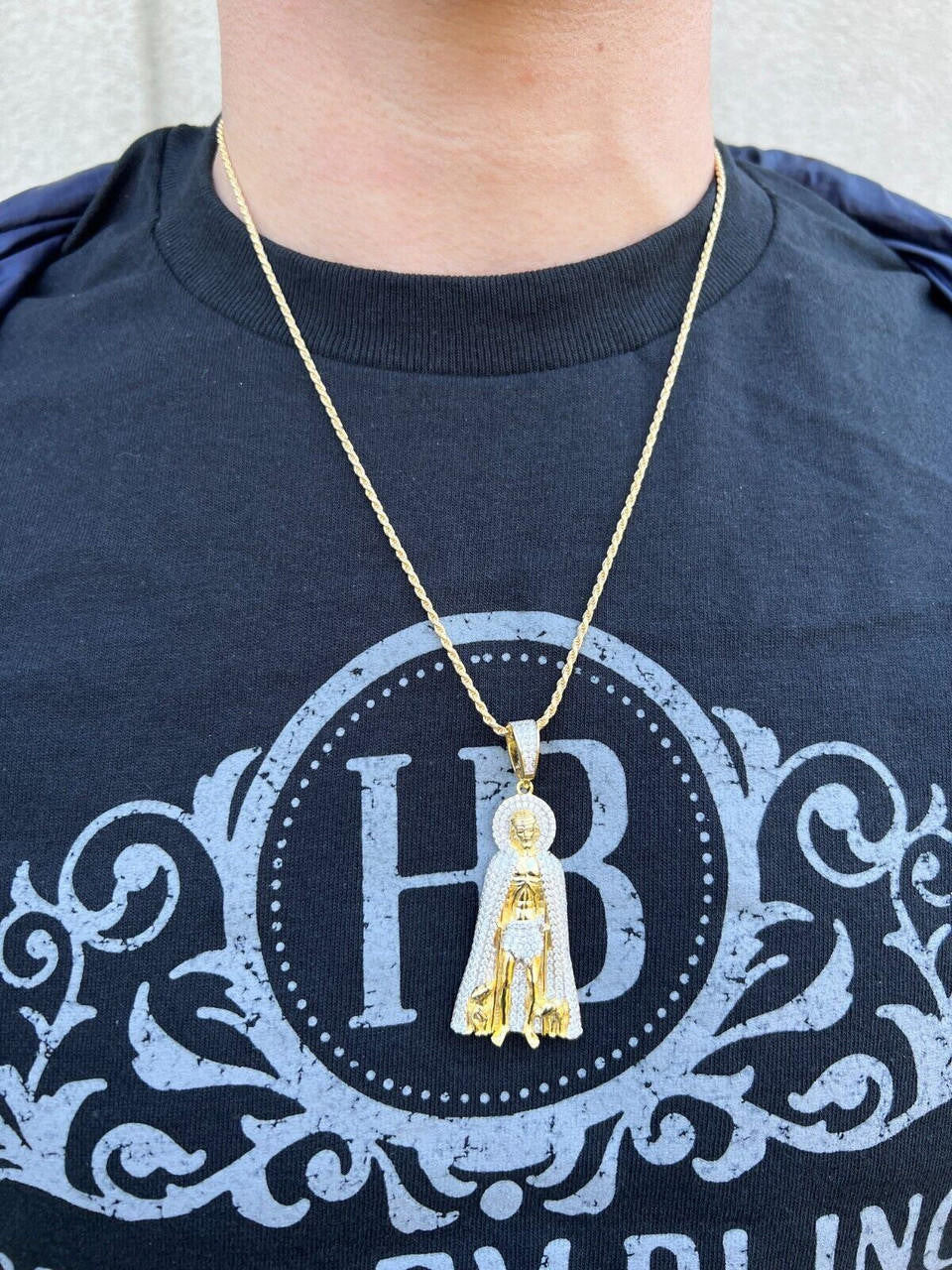 Iced Saint St Lazarus Pendant  - 14k Yellow Gold or 925 Silver - CZ Stones - Large 2.5"