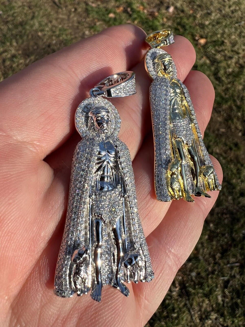 Iced Saint St Lazarus Pendant  - 14k Yellow Gold or 925 Silver - CZ Stones - Large 2.5"