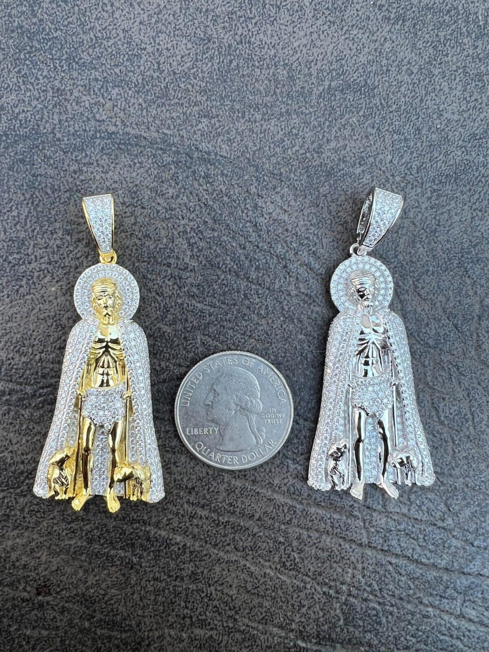 Iced Saint St Lazarus Pendant  - 14k Yellow Gold or 925 Silver - CZ Stones - Large 2.5"