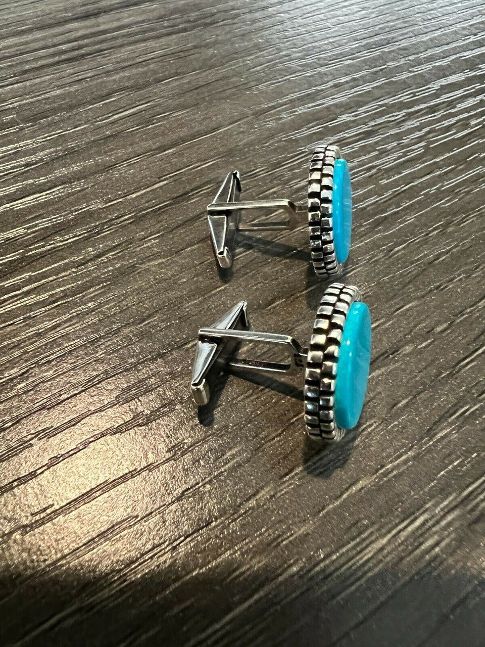 Cufflinks Round Classic - 925 Silver - Blue Turquoise Gemstone